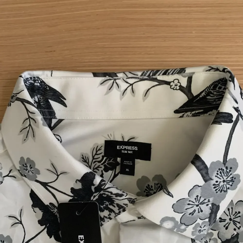 Express Men's Size XL Slim 1MX Floral Button Up Long Sleeve Shirt Brand New